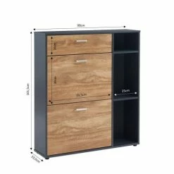 Baita Meubles D'entrée Et à Chaussures Meuble à Chaussures Gris Et Effet Bois 3 Portes 90cm -Meubles d'appoint Soldes meuble a chaussures gris et effet bois 3 portes 90cm 4
