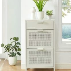 Nouveaux produits -Meubles d'appoint Soldes meuble a chaussures metal beige sable 3 portes 1