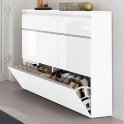 Nouveaux produits -Meubles d'appoint Soldes meuble a chaussures moderne effet bois blanc brillant 1