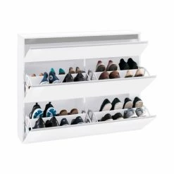 Dmora Meubles D'entrée Et à Chaussures Meuble à Chaussures Moderne Effet Bois Blanc Brillant -Meubles d'appoint Soldes meuble a chaussures moderne effet bois blanc brillant 3