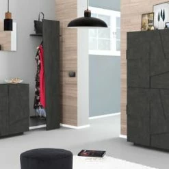 Dmora Meubles D'entrée Et à Chaussures Meuble à Chaussures Moderne Effet Bois Gris -Meubles d'appoint Soldes meuble a chaussures moderne effet bois gris 2