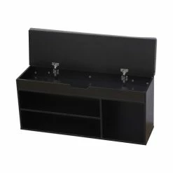 Happy Garden Meubles D'entrée Et à Chaussures Meuble à Chaussures Trois Casiers Avec Coffre Noir -Meubles d'appoint Soldes meuble a chaussures trois casiers avec coffre noir 2