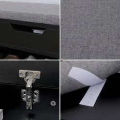 Happy Garden Meubles D'entrée Et à Chaussures Meuble à Chaussures Trois Casiers Avec Coffre Noir -Meubles d'appoint Soldes meuble a chaussures trois casiers avec coffre noir 3