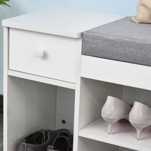 Homcom Meubles D'entrée Et à Chaussures Meuble Chaussures Banc Niche Tiroir Coffre Intégré Coussin Gris Blanc 7 Homcom Meubles D'entrée Et à Chaussures Meuble Chaussures Banc Niche Tiroir Coffre Intégré Coussin Gris Blanc – Image 5