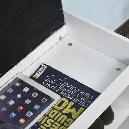 Homcom Meubles D'entrée Et à Chaussures Meuble Chaussures Banc Niche Tiroir Coffre Intégré Coussin Gris Blanc 8 Homcom Meubles D'entrée Et à Chaussures Meuble Chaussures Banc Niche Tiroir Coffre Intégré Coussin Gris Blanc – Image 6