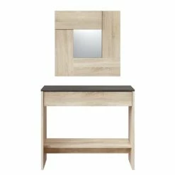 HOMN Meubles D'entrée Et à Chaussures Meuble D'entrée 1 Tiroir Et Miroir, Chêne Et Rouille, 92 Cm Largeur -Meubles d'appoint Soldes meuble d entree 1 tiroir et miroir chene et rouille 92 cm largeur 2