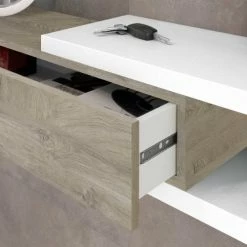 HOMN Meubles D'entrée Et à Chaussures Meuble D'entrée Avec 1 Tiroir Et Miroir, Chêne/blanc, 95 Cm Longueur 10 HOMN Meubles D'entrée Et à Chaussures Meuble D'entrée Avec 1 Tiroir Et Miroir, Chêne/blanc, 95 Cm Longueur -Meubles d'appoint Soldes meuble d entree avec 1 tiroir et miroir chene blanc 95 cm longueur 2