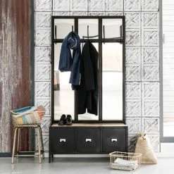 Maisons Du Monde Meubles D'entrée Et à Chaussures Meuble D'entrée Avec Miroir En Métal Noir -Meubles d'appoint Soldes meuble d entree avec miroir en metal noir 1000 15 6 146827 5