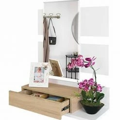 Dmora Meubles D'entrée Et à Chaussures Meuble D'entrée Effet Bois Blanc Et Noyer -Meubles d'appoint Soldes meuble d entree effet bois blanc et noyer 2