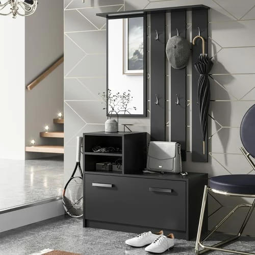 Selsey Meubles D'entrée Et à Chaussures Meuble D’entrée Multifonctionnel 85 Cm 1 Miroir Noir 4 Selsey Meubles D'entrée Et à Chaussures Meuble D’entrée Multifonctionnel 85 Cm 1 Miroir Noir – Image 2