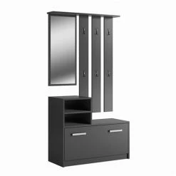Selsey Meubles D'entrée Et à Chaussures Meuble D’entrée Multifonctionnel 85 Cm 1 Miroir Noir