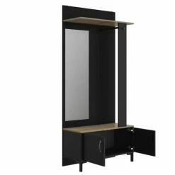 Diagone Meubles D'entrée Et à Chaussures Meuble Entrée 2 Portes 1 Miroir Effet Chêne Noir -Meubles d'appoint Soldes meuble entree 2 portes 1 miroir effet chene noir 3