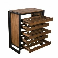 MACABANE Meubles D'entrée Et à Chaussures Meuble Rangement Vin 5 Niveaux En Teck Recyclé Et Métal Noir -Meubles d'appoint Soldes meuble rangement vin 5 niveaux en teck recycle et metal noir 2