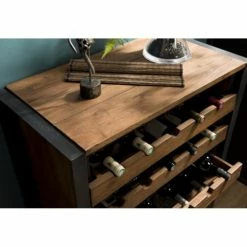 MACABANE Meubles D'entrée Et à Chaussures Meuble Rangement Vin 5 Niveaux En Teck Recyclé Et Métal Noir -Meubles d'appoint Soldes meuble rangement vin 5 niveaux en teck recycle et metal noir 3