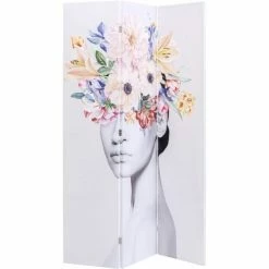 Kare Design Paravents Paravent Blanc Imprimé Femmes Et Fleurs -Meubles d'appoint Soldes paravent blanc imprime femmes et fleurs 3