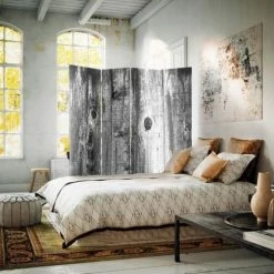 Legendarte Paravents Paravent - Cloison Black And White Wood 145x180cm (4 Volets) -Meubles d'appoint Soldes paravent cloison black and white wood 145x180cm 4 volets 1