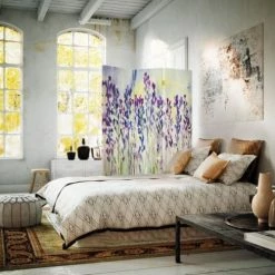 Legendarte Paravents Paravent Cloison Lavender Watercolour 110x150cm (3 Volets) -Meubles d'appoint Soldes paravent cloison lavender watercolour 110x150cm 3 volets 1