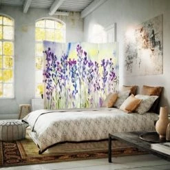 Legendarte Paravents Paravent Cloison Lavender Watercolour 145x180cm (4 Volets) -Meubles d'appoint Soldes paravent cloison lavender watercolour 145x180cm 4 volets 1