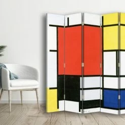 Legendarte Paravents Paravent Composition Avec Large Plan Rouge Mondrian 145x180cm (4x) -Meubles d'appoint Soldes paravent composition avec large plan rouge mondrian 145x180cm 4x 2