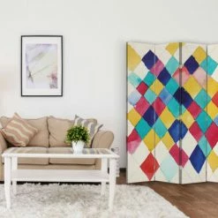 Legendarte Paravents Paravent Farbstudie Mit Rauten - Wassily Kandinsky 145x180cm -Meubles d'appoint Soldes paravent farbstudie mit rauten wassily kandinsky 145x180cm 1