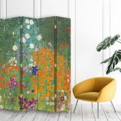 Legendarte Paravents Paravent Jardin De Fleurs - Gustav Klimt 145x180cm (4 Volets) -Meubles d'appoint Soldes paravent jardin de fleurs gustav klimt 145x180cm 4 volets 1