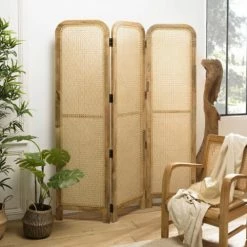 Meubles d'appoint Soldes -Meubles d'appoint Soldes paravent marron bois de manguier et cannage couleur naturelle 1