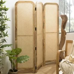 MACABANE Paravents Paravent Marron Bois De Manguier Et Cannage Couleur Naturelle -Meubles d'appoint Soldes paravent marron bois de manguier et cannage couleur naturelle 4