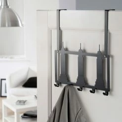 Compactor Portemanteaux Et Patères Patère De Porte 5 Crochets En Métal Noir -Meubles d'appoint Soldes patere de porte 5 crochets en metal noir 2