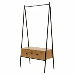 Casâme Meubles D'entrée Et à Chaussures Penderie En Métal Noir Avec 1 Tiroir Décor Chêne H170cm