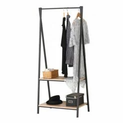 Urban Living Portemanteaux Et Patères Penderie En Métal Noir Et Bois + 2 étagères - 60x40x150cm -Meubles d'appoint Soldes penderie en metal noir et bois 2 etageres 60x40x150cm 1