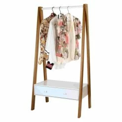 Casâme Valets De Nuits Et Portants Penderie Portant En Bois Avec Tiroir - Blanc