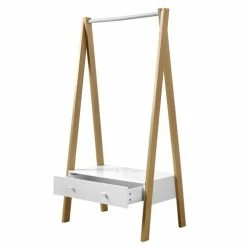 Casâme Valets De Nuits Et Portants Penderie Portant En Bois Avec Tiroir - Blanc -Meubles d'appoint Soldes penderie portant en bois avec tiroir blanc 5