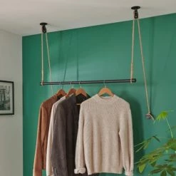 Mob In Valets De Nuits Et Portants Penderie Suspendue Avec Poulie En Corde Et Métal Noir -Meubles d'appoint Soldes penderie suspendue avec poulie en corde et metal noir 1