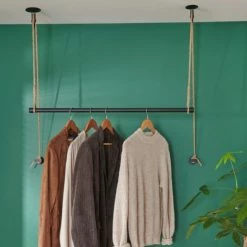 Mob In Valets De Nuits Et Portants Penderie Suspendue Avec Poulie En Corde Et Métal Noir -Meubles d'appoint Soldes penderie suspendue avec poulie en corde et metal noir 2