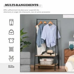 Homcom Valets De Nuits Et Portants Portant à Vêtements 2 étagères Bois Clair Acier Noir -Meubles d'appoint Soldes portant a vetements 2 etageres bois clair acier noir 4