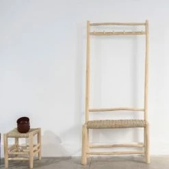 Casatera Meubles D'entrée Et à Chaussures Portant Bois De Teck Jonc De Mer Bois Clair -Meubles d'appoint Soldes portant bois de teck jonc de mer bois clair 2