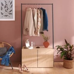 Mob In Valets De Nuits Et Portants Portant Vêtements Avec Placards Effet Bois Clair -Meubles d'appoint Soldes portant vetements avec placards effet bois clair 5