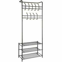 Tectake Meubles D'entrée Et à Chaussures Porte Manteau Avec 3 étagères à Chaussures Noir -Meubles d'appoint Soldes porte manteau avec 3 etageres a chaussures noir 3