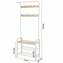 Calicosy Portemanteaux Et Patères Porte-manteau Blanc Avec étagères à Chaussures Et Crochets H183 Cm -Meubles d'appoint Soldes porte manteau blanc avec etageres a chaussures et crochets h183 cm 2