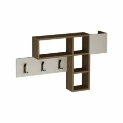 Toilinux Portemanteaux Et Patères Porte Manteau Effet Bois Et Métal Blanc -Meubles d'appoint Soldes porte manteau effet bois de chene blanc 5