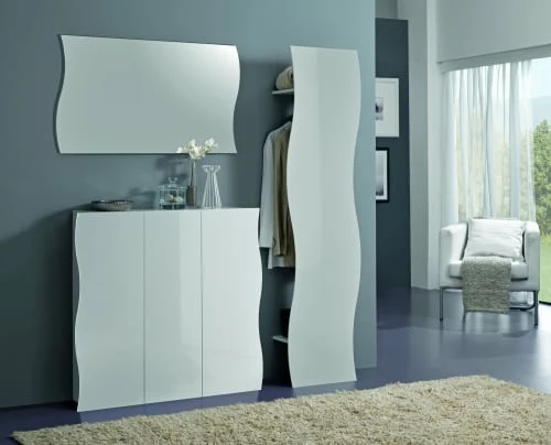 Dmora Meubles D'entrée Et à Chaussures Porte-Manteau Ondulé Vertical Effet Bois Blanc Brillant 4 Dmora Meubles D'entrée Et à Chaussures Porte-Manteau Ondulé Vertical Effet Bois Blanc Brillant – Image 2