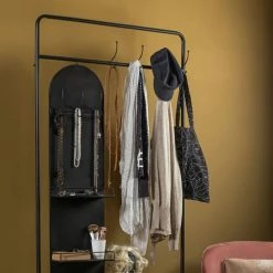 Woood Portemanteaux Et Patères Porte-manteaux Avec Miroir Tournant En Métal Noir -Meubles d'appoint Soldes porte manteaux avec miroir tournant en metal noir 1