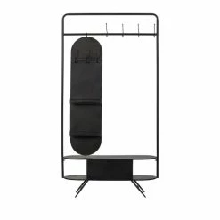 Woood Portemanteaux Et Patères Porte-manteaux Avec Miroir Tournant En Métal Noir -Meubles d'appoint Soldes porte manteaux avec miroir tournant en metal noir 2