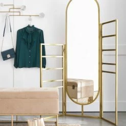 Maisons Du Monde Valets De Nuits Et Portants Porte-serviettes En Métal Doré Avec Miroir -Meubles d'appoint Soldes porte serviettes en metal dore avec miroir 1000 1 15 189517 7