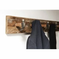 MACABANE Portemanteaux Et Patères Portemanteau Mural 5 Crochets En Teck Recyclé Et Métal -Meubles d'appoint Soldes portemanteau mural 5 crochets en teck recycle et metal 3