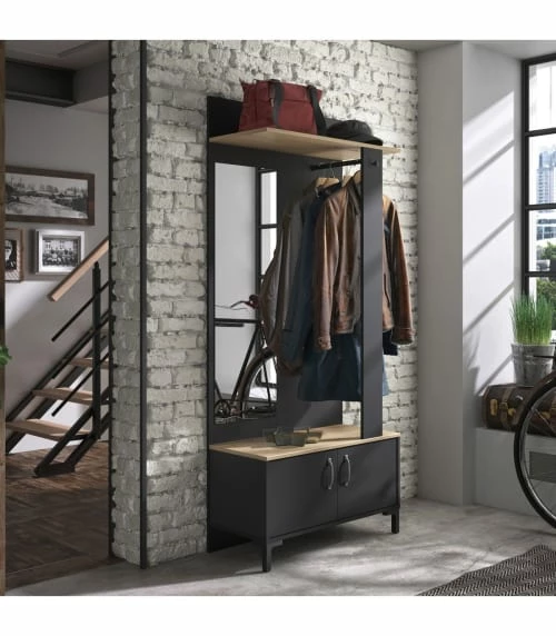 Calicosy Meubles D'entrée Et à Chaussures Vestiaire D'entrée Noir 2 Portes Et Un Miroir 4 Calicosy Meubles D'entrée Et à Chaussures Vestiaire D'entrée Noir 2 Portes Et Un Miroir – Image 2