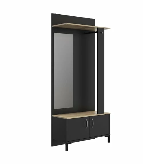 Calicosy Meubles D'entrée Et à Chaussures Vestiaire D'entrée Noir 2 Portes Et Un Miroir 5 Calicosy Meubles D'entrée Et à Chaussures Vestiaire D'entrée Noir 2 Portes Et Un Miroir – Image 3