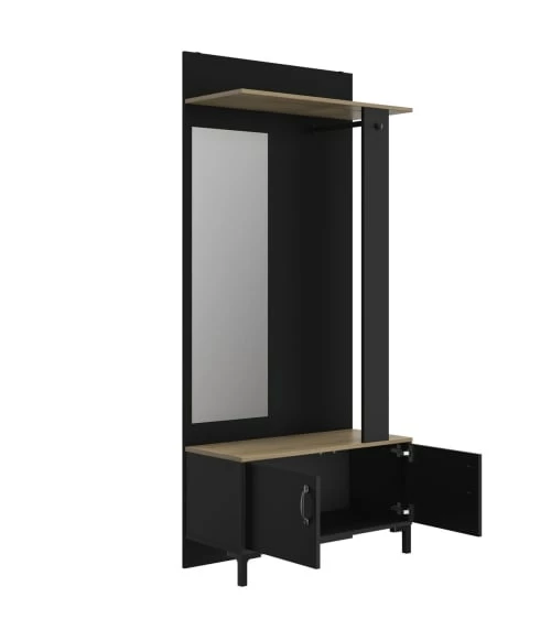 Calicosy Meubles D'entrée Et à Chaussures Vestiaire D'entrée Noir 2 Portes Et Un Miroir 7 Calicosy Meubles D'entrée Et à Chaussures Vestiaire D'entrée Noir 2 Portes Et Un Miroir – Image 5